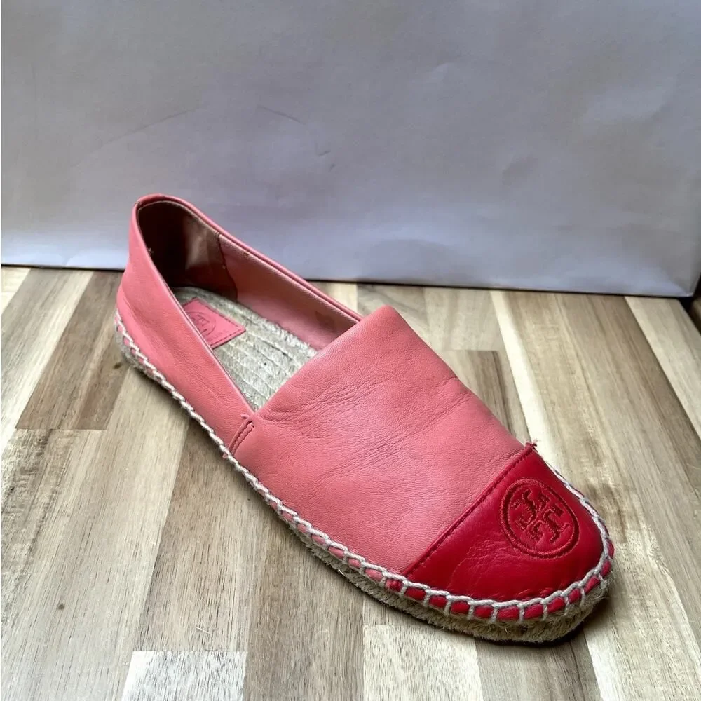 Tory Burch Colorblock Leather Espadrilles Flats Loafers Pink Red Size 6.5